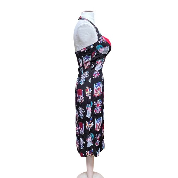 Trashy Diva Halter Faux Wrap Dress Black Multicolor 10 Asian Pin Up Rockabilly - Picture 4 of 10
